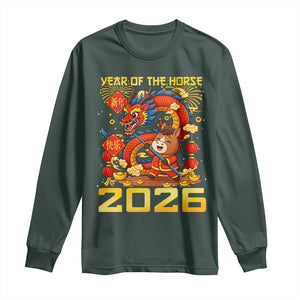 Chinese New Year 2026 Long Sleeve Shirt LYE Year of The Horse TS10 Dark Forest Green Print Your Wear