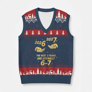 Funny 67 New Years Eve V-Neck Knit Sweater Vest Six Seven Boys Kids NYE Party 6 7 Meme TS10 Navy Red Print Your Wear