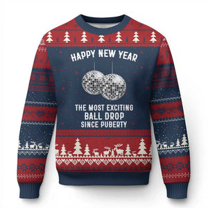 Funny New Years Eve Ugly Christmas Sweater Ball Drop Rude Adult Humor TS10 Navy Red Print Your Wear