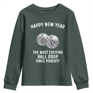 Funny New Years Eve Youth Sweatshirt Ball Drop Rude Adult Humor TS10 Dark Forest Green Print Your Wear