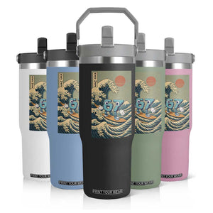 67 Surfing Japanese Flip Straw Tumbler Funny Great Wave Off Kanagawa Six Seven Brainrot Meme TS10 Print Your Wear