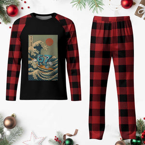 67 Surfing Japanese Plaid Pajama Set Funny Great Wave Off Kanagawa Six Seven Brainrot Meme TS10 Buffalo Plaid Print Your Wear