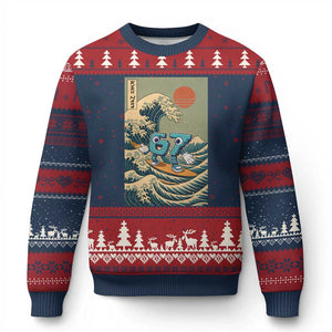 67 Surfing Japanese Ugly Christmas Sweater Funny Great Wave Off Kanagawa Six Seven Brainrot Meme TS10 Navy Red Print Your Wear