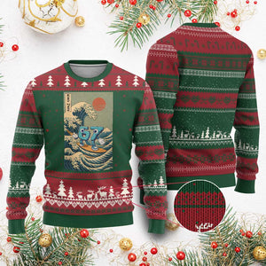 67 Surfing Japanese Ugly Christmas Sweater Funny Great Wave Off Kanagawa Six Seven Brainrot Meme TS10 Red Green Print Your Wear