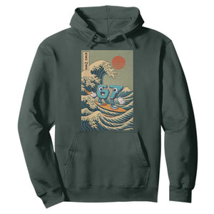 67 Surfing Japanese Hoodie Funny Great Wave Off Kanagawa Six Seven Brainrot Meme TS10 Dark Forest Green Print Your Wear