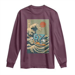 67 Surfing Japanese Long Sleeve Shirt Funny Great Wave Off Kanagawa Six Seven Brainrot Meme TS10 Maroon Print Your Wear
