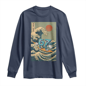 67 Surfing Japanese Long Sleeve Shirt Funny Great Wave Off Kanagawa Six Seven Brainrot Meme TS10 Navy Print Your Wear