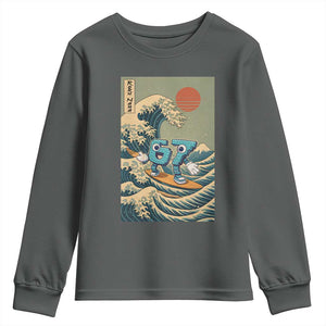 67 Surfing Japanese Youth Sweatshirt Funny Great Wave Off Kanagawa Six Seven Brainrot Meme TS10 Dark Heather Print Your Wear