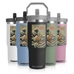 Capybara Surfing Japanese Flip Straw Tumbler Vintage Great Wave Off Kanagawa Anime Kawaii TS10 Print Your Wear