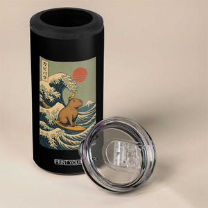 Capybara Surfing Japanese 4 in 1 Can Cooler Tumbler Vintage Great Wave Off Kanagawa Anime Kawaii TS10 Print Your Wear