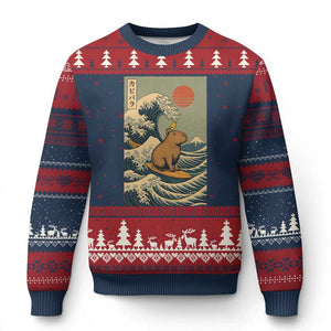Capybara Surfing Japanese Ugly Christmas Sweater Vintage Great Wave Off Kanagawa Anime Kawaii TS10 Navy Red Print Your Wear
