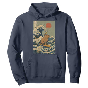 Capybara Surfing Japanese Hoodie Vintage Great Wave Off Kanagawa Anime Kawaii TS10 Navy Print Your Wear