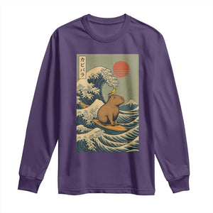 Capybara Surfing Japanese Long Sleeve Shirt Vintage Great Wave Off Kanagawa Anime Kawaii TS10 Purple Print Your Wear