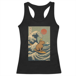 Capybara Surfing Japanese Racerback Tank Top Vintage Great Wave Off Kanagawa Anime Kawaii TS10 Black Print Your Wear