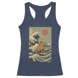 Capybara Surfing Japanese Racerback Tank Top Vintage Great Wave Off Kanagawa Anime Kawaii TS10 Navy Print Your Wear