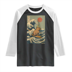 Capybara Surfing Japanese Raglan Shirt Vintage Great Wave Off Kanagawa Anime Kawaii TS10 Black White Print Your Wear