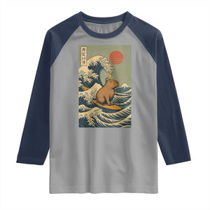 Capybara Surfing Japanese Raglan Shirt Vintage Great Wave Off Kanagawa Anime Kawaii TS10 Sport Gray Navy Print Your Wear