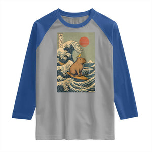 Capybara Surfing Japanese Raglan Shirt Vintage Great Wave Off Kanagawa Anime Kawaii TS10 Sport Gray Royal Print Your Wear
