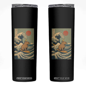 Capybara Surfing Japanese Skinny Tumbler Vintage Great Wave Off Kanagawa Anime Kawaii TS10 Black Print Your Wear