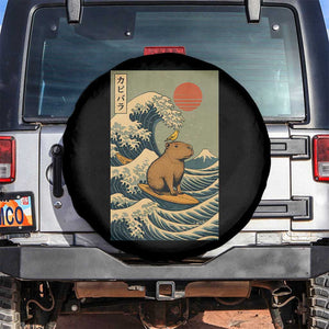 Capybara Surfing Japanese Spare Tire Cover Vintage Great Wave Off Kanagawa Anime Kawaii TS10 No hole Black Print Your Wear