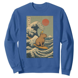 Capybara Surfing Japanese Sweatshirt Vintage Great Wave Off Kanagawa Anime Kawaii TS10 Royal Blue Print Your Wear