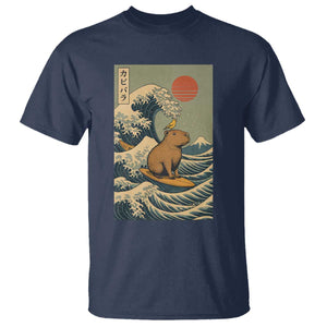 Capybara Surfing Japanese T Shirt Vintage Great Wave Off Kanagawa Anime Kawaii TS10 Navy Print Your Wear