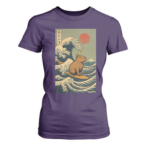 Capybara Surfing Japanese T Shirt For Women Vintage Great Wave Off Kanagawa Anime Kawaii TS10 Purple Print Your Wear