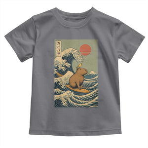 Capybara Surfing Japanese Toddler T Shirt Vintage Great Wave Off Kanagawa Anime Kawaii TS10 Charcoal Print Your Wear