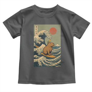 Capybara Surfing Japanese Toddler T Shirt Vintage Great Wave Off Kanagawa Anime Kawaii TS10 Dark Heather Print Your Wear