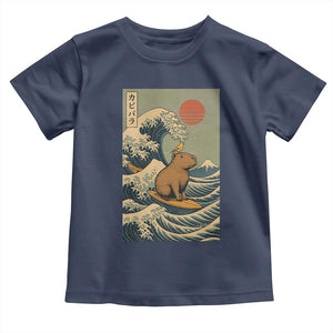 Capybara Surfing Japanese Toddler T Shirt Vintage Great Wave Off Kanagawa Anime Kawaii TS10 Navy Print Your Wear
