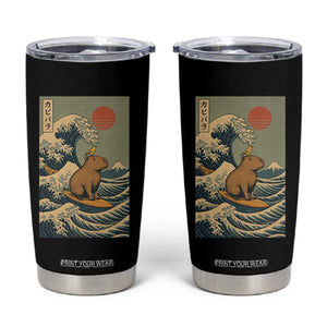 Capybara Surfing Japanese Tumbler Cup Vintage Great Wave Off Kanagawa Anime Kawaii TS10 Black Print Your Wear