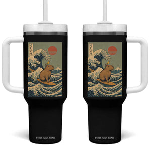 Capybara Surfing Japanese Tumbler With Handle Vintage Great Wave Off Kanagawa Anime Kawaii TS10 One Size: 40 oz Black Print Your Wear