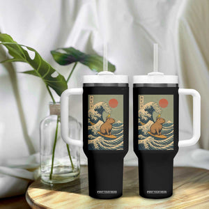 Capybara Surfing Japanese Tumbler With Handle Vintage Great Wave Off Kanagawa Anime Kawaii TS10 Print Your Wear