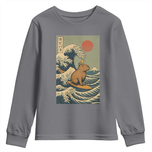 Capybara Surfing Japanese Youth Sweatshirt Vintage Great Wave Off Kanagawa Anime Kawaii TS10 Charcoal Print Your Wear