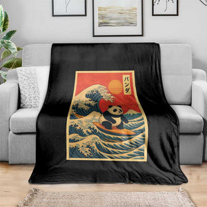Panda Surfing Japanese Throw Blanket Vintage Great Wave Off Kanagawa Anime Kawaii TS10 Print Your Wear