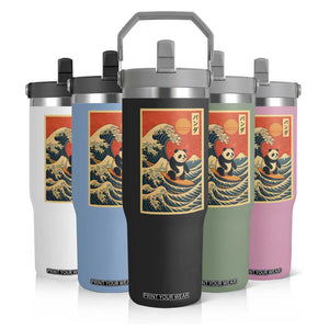Panda Surfing Japanese Flip Straw Tumbler Vintage Great Wave Off Kanagawa Anime Kawaii TS10 Print Your Wear