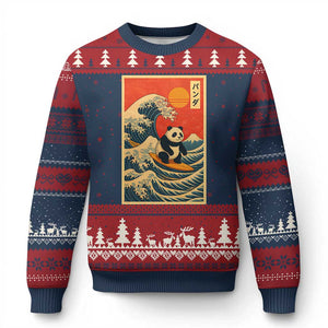 Panda Surfing Japanese Ugly Christmas Sweater Vintage Great Wave Off Kanagawa Anime Kawaii TS10 Navy Red Print Your Wear