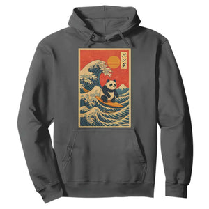 Panda Surfing Japanese Hoodie Vintage Great Wave Off Kanagawa Anime Kawaii TS10 Dark Heather Print Your Wear