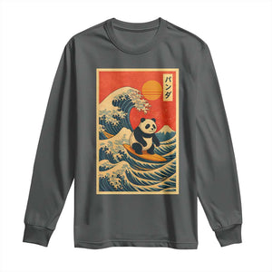 Panda Surfing Japanese Long Sleeve Shirt Vintage Great Wave Off Kanagawa Anime Kawaii TS10 Dark Heather Print Your Wear