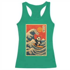 Panda Surfing Japanese Racerback Tank Top Vintage Great Wave Off Kanagawa Anime Kawaii TS10 Irish Green Print Your Wear