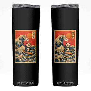 Panda Surfing Japanese Skinny Tumbler Vintage Great Wave Off Kanagawa Anime Kawaii TS10 Black Print Your Wear