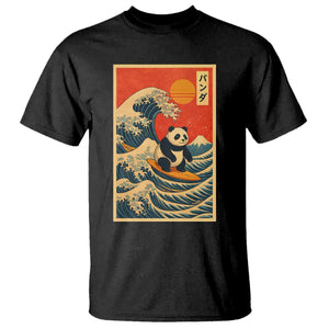 Panda Surfing Japanese T Shirt Vintage Great Wave Off Kanagawa Anime Kawaii TS10 Black Print Your Wear