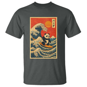 Panda Surfing Japanese T Shirt Vintage Great Wave Off Kanagawa Anime Kawaii TS10 Dark Heather Print Your Wear