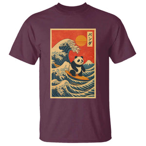 Panda Surfing Japanese T Shirt Vintage Great Wave Off Kanagawa Anime Kawaii TS10 Maroon Print Your Wear