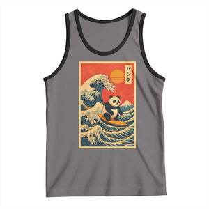 Panda Surfing Japanese Tank Top Vintage Great Wave Off Kanagawa Anime Kawaii TS10 Deep Heather Black Print Your Wear
