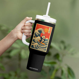 Panda Surfing Japanese Tumbler With Handle Vintage Great Wave Off Kanagawa Anime Kawaii TS10 Print Your Wear
