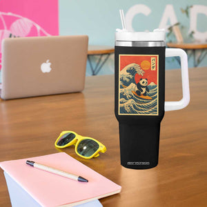 Panda Surfing Japanese Tumbler With Handle Vintage Great Wave Off Kanagawa Anime Kawaii TS10 Print Your Wear