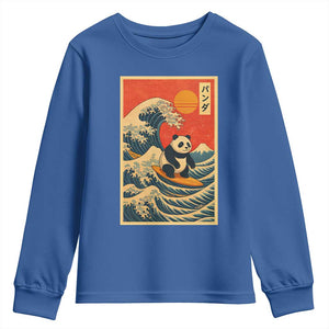 Panda Surfing Japanese Youth Sweatshirt Vintage Great Wave Off Kanagawa Anime Kawaii TS10 Royal Blue Print Your Wear