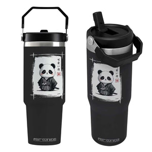 Kawaii Anime Samurai Panda Flip Straw Tumbler Vintage Sumi-e Japanese Art Funny Panda Lovers TS10 One Size: 30 oz Black Print Your Wear