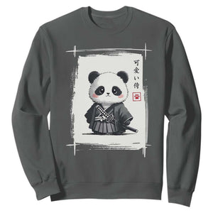 Kawaii Anime Samurai Panda Sweatshirt Vintage Sumi-e Japanese Art Funny Panda Lovers TS10 Dark Heather Print Your Wear